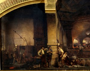 冶金の話フルシャンボーの大鍛冶屋「詳細フランソワ・ボノーム（1809-1881）による絵画 1839年 フルシャンボー 作： Ignace Francois Bonhomme