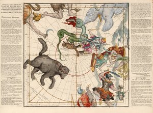 説明中の天球儀のボード面からの北極プレート1、Pub。 1674年（手描きの彫刻） 作： Ignace Gaston Pardies