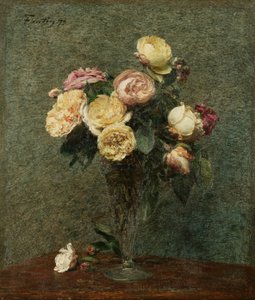 静物ガラスの花瓶のバラ 作： Ignace Henri Jean Fantin Latour
