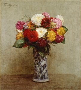 中国の花瓶のダリア、1874 作： Ignace Henri Jean Fantin Latour