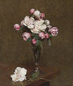 シャンパンフルートのピンクと白のバラ、1874年 作： Ignace Henri Jean Fantin Latour