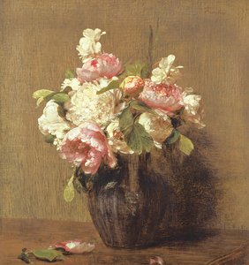 白とピンクの牡丹、水仙 作： Ignace Henri Jean Fantin Latour