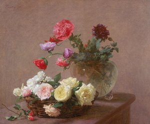 クリスタルの花瓶のポピー、またはバラのバスケット、1890 作： Ignace Henri Jean Fantin Latour