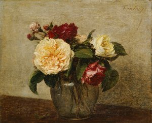 赤と黄色のバラ、1879 作： Ignace Henri Jean Fantin Latour