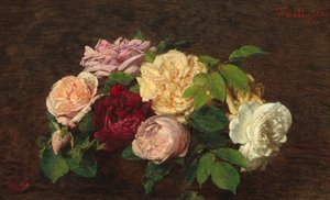 テーブルの上のニースのバラ 作： Ignace Henri Jean Fantin Latour
