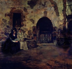（カセリオドアでハンドルとファンを持つ2人の女性）-20世紀 作： Ignacio Zuloaga y Zabaleta