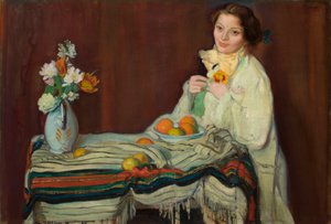 テーブルでの芸術家の妻の肖像 作： Ignacy Pienkowski