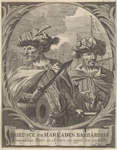 バルバリア海賊、ホルスとハラデンのバルバロッサの肖像 Horusce and Haraden Barbarossa、チュニスとアルジェの王、最高の海の守護者 (オブジェクトのタイトル) 作： Ignatius Lux