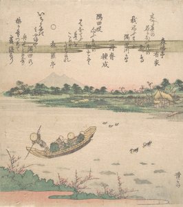 川を渡るボートフェリー、カリフォルニア州。 1840年。 作： Ikeda Eisen