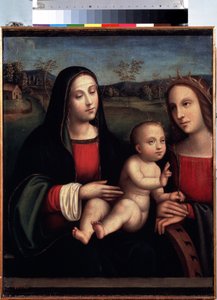 「アレクサンドリアの聖カタリナと聖母子」フランチェスコ・ライボリーニ・ディット・イル・フランチャ（1450-1518）の絵画サンクトペテルブルク・エルミタージュ美術館