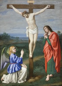天使と聖ヨハネの間で十字架につけられたキリスト 1640年頃 油彩・カンヴァス 作： Il (1609 85) Sassoferrato