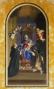 ロザリオの聖母と聖ドミニコ、聖カタリナ、聖カタリナ礼拝堂、聖サビーネ聖堂、ローマ、イタリア 作： Il  Sassoferrato