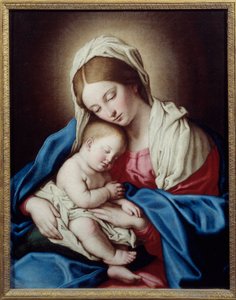 幼いイエスの眠り。サッソフェラート（1609-1685）Ec.と呼ばれるジョヴァンニ・バッティスタ・サルヴィの絵画。イタル 作： Il  Sassoferrato