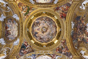 預言者、伝道者、教会の医師と共に、イエスとペンデンティヴを賛美する楽園 作： Il  Baciccio