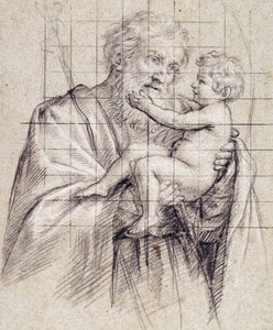 聖ヨセフがキリストの子を抱き、 作： Il Sassoferrato