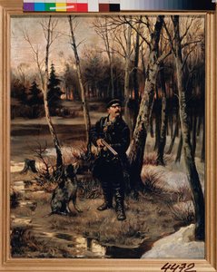 ウッドコック ハンティング - ウッドコック シューティング - Illarion Mikhailovich Pryanishnikov (1840-1894) 作、キャンバスに油彩 作： Illarion Mikhailovich Pryanishnikov