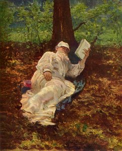 「レオ・ニコラエヴィチ・トルストイは森で休む」、1891年、1965年。 作： Ilya Efimovich Repin