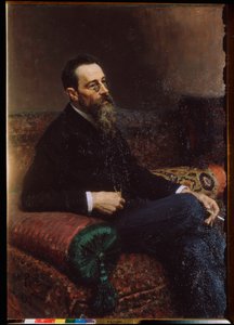 作曲家ニコラス (ニコライ) リムスキー コルサコフ (リムスキー-コルサコフ) (1844-1908) の肖像画。 Ilya Repin (Ilia Repin) (1844-1930) の絵画、キャンバスに油彩 作： Ilya Efimovich Repin
