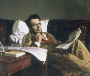オペラ「ルスランとルドミラ」の作曲時のミハイルグリンカの肖像、1887年