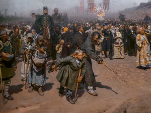 クルスク地方の宗教行進（詳細） 作： Ilya Efimovich Repin
