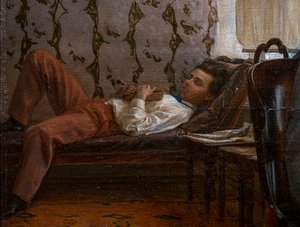 試験の準備をする生徒たち (詳細) 作： Ilya Efimovich Repin