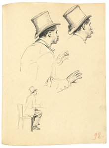 「パリジャンカフェ」のための研究：帽子をかぶった男の頭の側面図、1872-1875年 作： Ilya Efimovich Repin