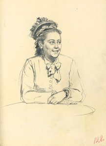 「パリジャンカフェ」のための研究：弓と手を組んだ着席女性c。 1872-1875 作： Ilya Efimovich Repin