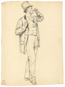 「パリジャンカフェ」のための研究：腕を上げると立っている男、c。 1872-1875 作： Ilya Efimovich Repin