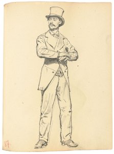 「パリジャンカフェ」のための研究：帽子をかぶった立っている人、脚を分けて、c。 1872-1875 作： Ilya Efimovich Repin