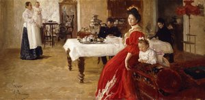 アーティストの娘、タット」アナと彼女の家族のインテリア、 作： Ilya Efimovich Repin