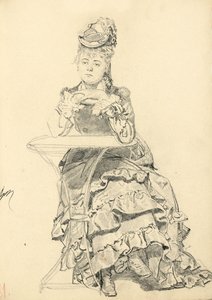 カフェのテーブルに座っている女性c。 1872-1875 作： Ilya Efimovich Repin