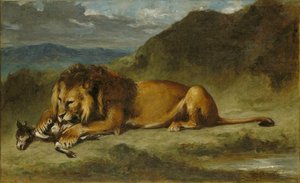 ヤギをむさぼり食うライオン 作： Imitator of Eugène Delacroix
