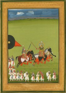 象と変装した馬に変装した馬のラジャと息子c。 1810 作： Indian Art