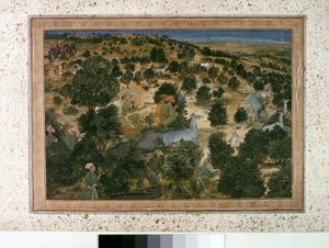アウランゼブ：アウランゼブ・ハンツ・ニルガイ 1660年頃（細密画） 作： Indian School