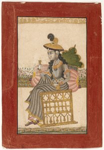 宝石をちりばめた女性、コタスクール、1690〜1720年（紙に金を塗ったガッシュ） 作： Indian School