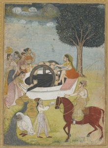 井戸での女性のグループ（紙に不透明なトイレとゴールド） 作： Indian School