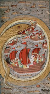 王の艦隊をむさぼる巨大な蛇、1670年〜1690年 作： Indian School