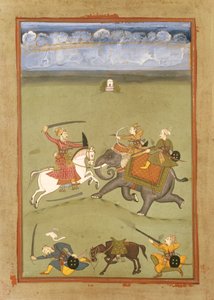 象で敵と戦う王子、1710年頃 作： Indian School