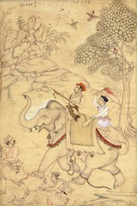 象に乗った王子狩り、1600〜1650年頃 作： Indian School