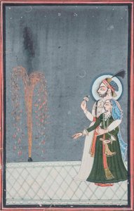 花火を見ているラジャとラニ、1815年 作： Indian School