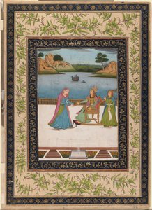 女性はテラスで果物を出される、1770年頃（紙に不透明なトイレ、金と銀） 作： Indian School