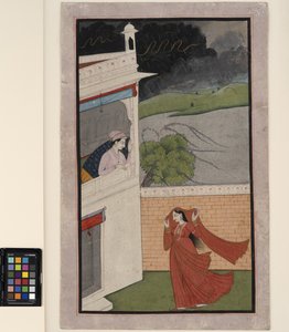 1830年頃の暴風雨の中で女性が恋人の家にやってくる（不透明なw - cと紙に金）