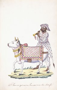 牛を持った男、c。 1825年（鉛筆、ペン、黒インク、w - c、ワットマン紙） 作： Indian School