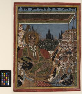 天蓋の下のダーバーの王子、1880年頃（不透明な水彩画と紙に金） 作： Indian School