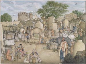 Or.4057 ラニヤ村のストリート シーン、1816～20 年頃（紙に水彩とグワッシュ）を追加 作： Indian School