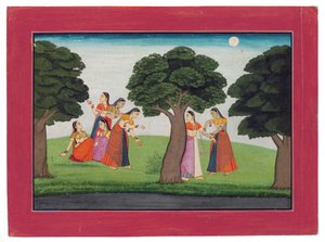 クリシュナが消えた後、1760〜65年頃（紙に不透明なトイレと金） 作： Indian School