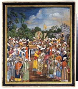アクバルシャー2世、1810年頃のイギリス人居住者を受け入れる 作： Indian School