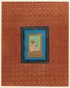 アクバルとその息子または孫の1人、1875-1900年（紙に不透明なトイレと金） 作： Indian School