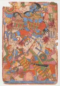 アルジュナスの戦いにおける英雄的な偉業、マハーバーラタシリーズ、c.1830-50（紙にインクと色） 作： Indian School