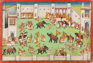 宮殿に新郎が到着、ラーマーヤナのフォリオ、1640〜1650年頃 作： Indian School